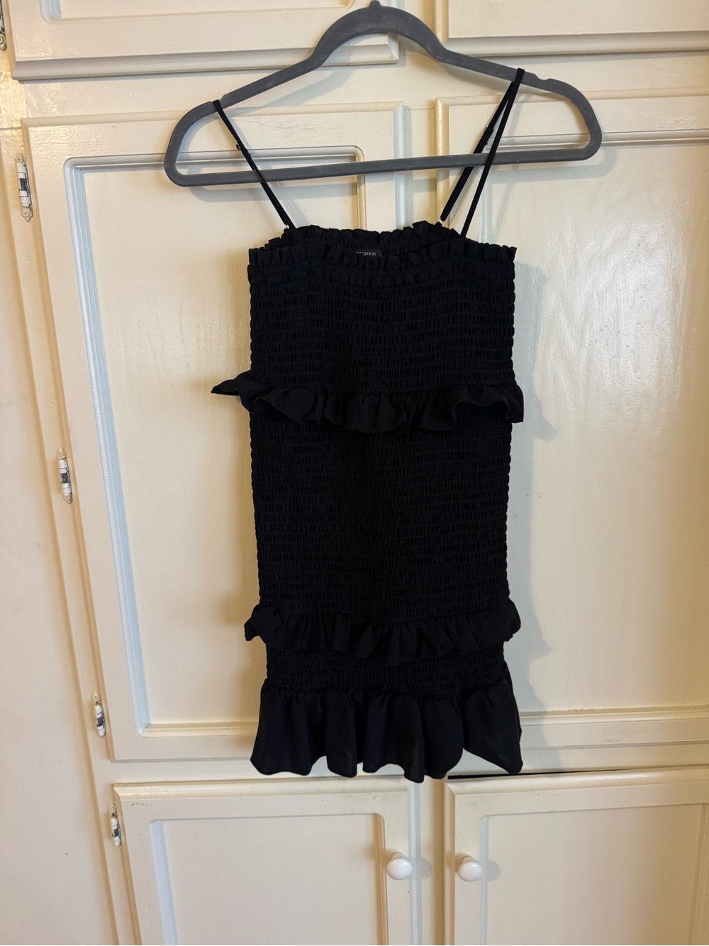 Forever 21 Black Smocked Ruffle Mini Dress